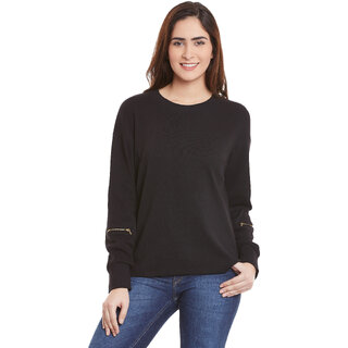 Latest Women Miss Chase Women's Black Round Neck 3/4th Sleeves Basic Solid/Plain Top 2025 at Sho