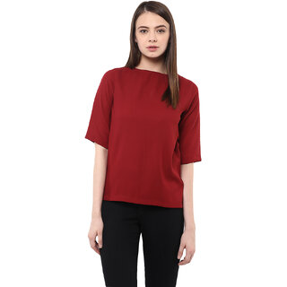 Luxurious Women Miss Chase Women's Maroon Round Neck Half Sleeves Basic Solid/Plain Top 2025 at 
