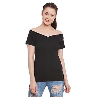 Sophisticated Women Miss Chase Women's Black V-Neck Half Sleeves Basic Solid/Plain Top 2025 at S