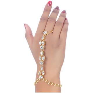 Lucky Jewellery Elegant White Color Gold Plated Finger Ring Bracelet Hand Harness Hathphool For Girls  Women - Bangles & Bracelets | Buy online on ZillyBuy