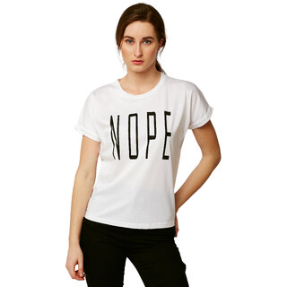 Latest Women Miss Chase Women's White Round Neck Continuous Short Sleeve Solid Graphic Print T-S