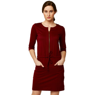 New Women Miss Chase Women's Maroon Shift Dresses 2025 at ShopCircuit | ONDC