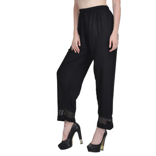 Vivient Women Black Plain Lace Palazzo