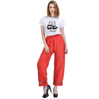 Vivient Women Red Plain Lace Palazzo