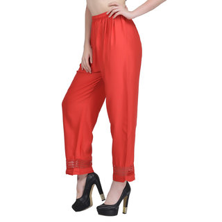 Vivient Women Red Plain Lace Palazzo