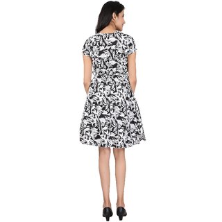 Vivient White Floral And Black Check Printed Crepe Short Dress Combo