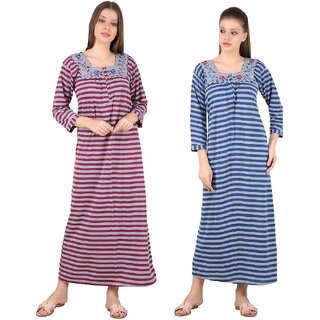 Kismat Fashion Winter Wear Woolen Hosiery Multi Color Long Nighty Pack Of 2