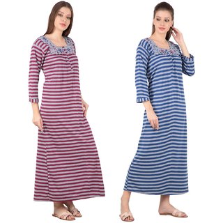 Kismat Fashion Winter Wear Woolen Hosiery Multi Color Long Nighty Pack Of 2