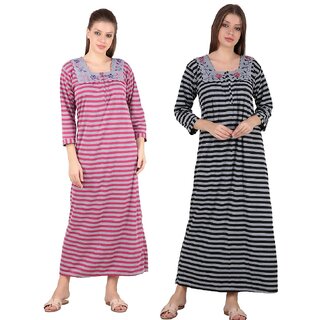 Kismat Fashion Winter Wear Woolen Hosiery Multi Color Long Nighty Pack Of 2