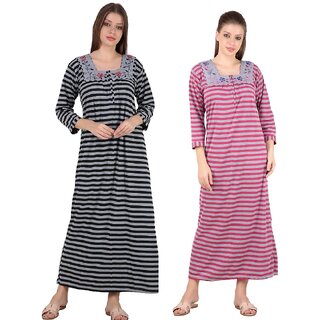 Kismat Fashion Winter Wear Woolen Hosiery Multi Color Long Nighty Pack Of 2