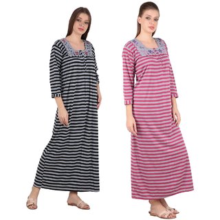 Kismat Fashion Winter Wear Woolen Hosiery Multi Color Long Nighty Pack Of 2