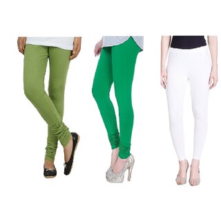 Kaym Multicolor ( White,Green,Green Yellow) Cotton Leggings for Women Combo(Pack of 3) - Ethnic Wear | Buy online on ZillyBuy