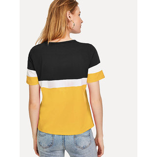 Code Yellow Women's Black White Mustard Color Block Hosiery Tee