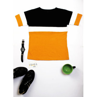 Code Yellow Women's Black White Mustard Color Block Hosiery Tee