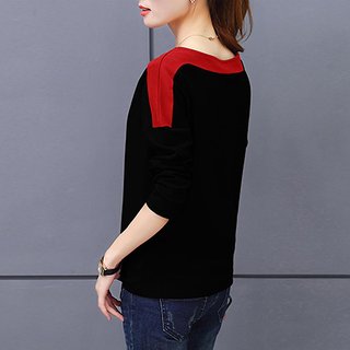 Code Yellow Women's Plain Black Red Shoulder Tee