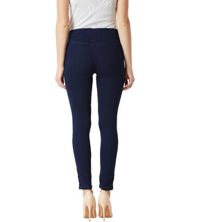 Elegant Women Miss Chase Women's Navy Blue Super Skinny Fit Eyelet Detailing High Rise Regular L