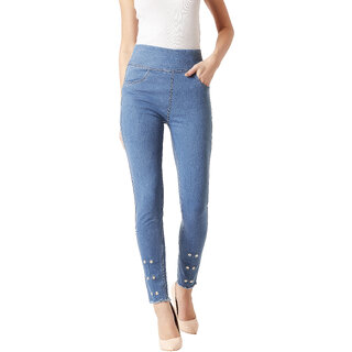 Top Women Miss Chase Women's Light Blue Super Skinny High Rise Clean Look Acid Wash Regular Leng