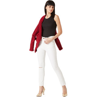 Latest Women Miss Chase Women's White Skinny High Rise Clean Look Knee Slit Bleached Regular Len