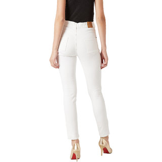 Latest Women Miss Chase Women's White Skinny High Rise Clean Look Knee Slit Bleached Regular Len