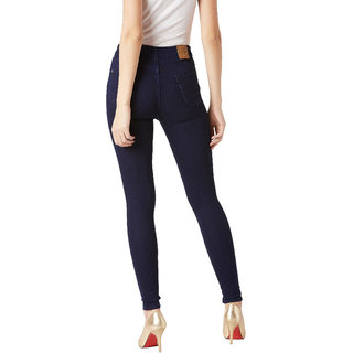 Stylish Women Miss Chase Women's Navy Blue Skinny Fit Mid Rise Regular Length Knee Slit Denim St