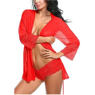 Kismat Fashion Sexy & Stylish Net Robe With Lace Work & Panty Set