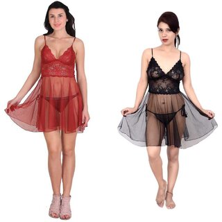 Kismat Fashion Sexy & Stylish Net Babydoll Nighty With Panty Set Pack Of Two Babydoll
