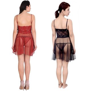 Kismat Fashion Sexy & Stylish Net Babydoll Nighty With Panty Set Pack Of Two Babydoll