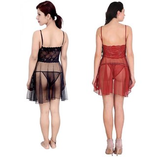 Kismat Fashion Sexy & Stylish Net Babydoll Nighty With Panty Set Pack Of Two Babydoll