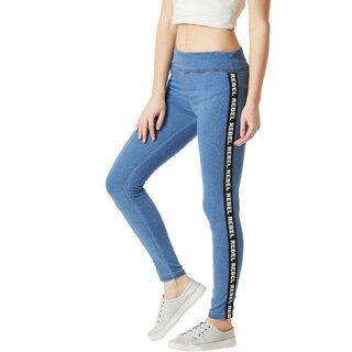 Best Women Miss Chase Women's Light Blue Super Skinny Fit Mid Rise Clean Look Printed Twill Tape