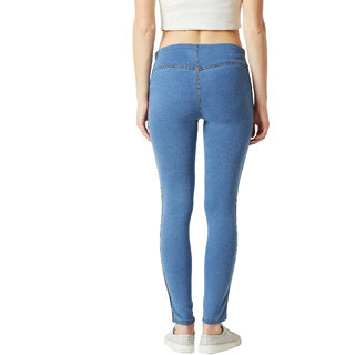 Best Women Miss Chase Women's Light Blue Super Skinny Fit Mid Rise Clean Look Printed Twill Tape