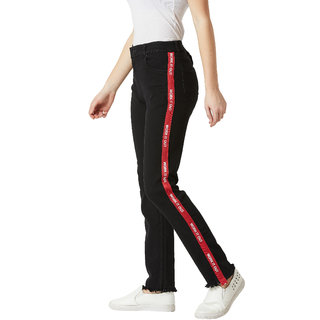 Affordable Women Miss Chase Women's Black Slim Fit High Rise Mildly Distress Regular Length Prin