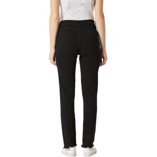 Affordable Women Miss Chase Women's Black Slim Fit High Rise Mildly Distress Regular Length Prin