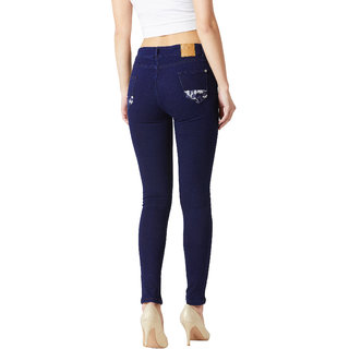 New Women Miss Chase Women's Navy Blue Printed Fabric Detailing Skinny Fit Mid Rise Regular Leng