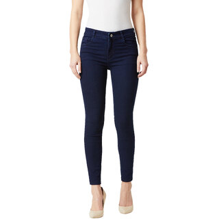 Luxurious Women Miss Chase Women's Navy Blue Skinny Fit Mid Rise Cropped Length Denim Stretchabl