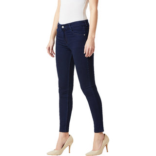 Luxurious Women Miss Chase Women's Navy Blue Skinny Fit Mid Rise Cropped Length Denim Stretchabl