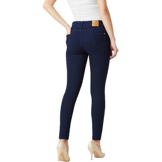 Luxurious Women Miss Chase Women's Navy Blue Skinny Fit Mid Rise Cropped Length Denim Stretchabl