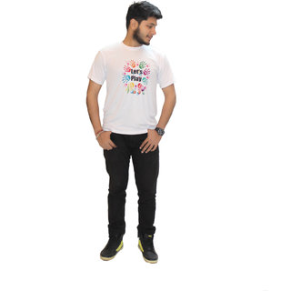 Kaku Fancy Dresses Let's Play Printed Half Sleeves Round Neck Holi T-Shirt Multicolor
