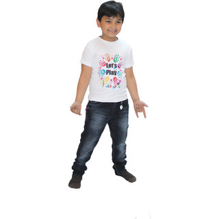 Kaku Fancy Dresses Let's Play Printed Half Sleeves Round Neck Holi T-Shirt Multicolor