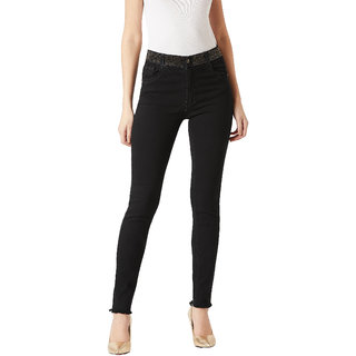 Stylish Women Miss Chase Women's Black Stay Groovy Studded Jeans 2025 at ShopCircuit | ONDC