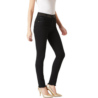 Stylish Women Miss Chase Women's Black Stay Groovy Studded Jeans 2025 at ShopCircuit | ONDC