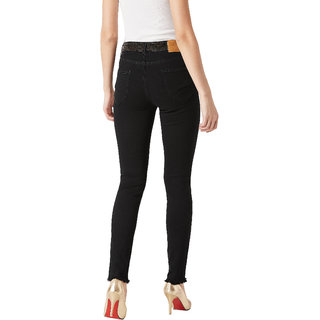 Stylish Women Miss Chase Women's Black Stay Groovy Studded Jeans 2025 at ShopCircuit | ONDC