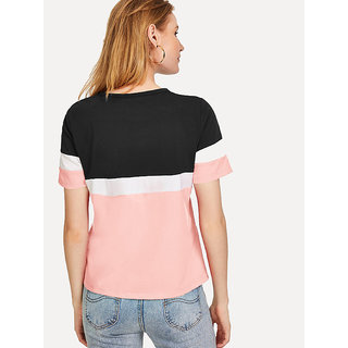 Code Yellow Women's Black White Pink Color Block Hosiery Tee